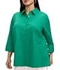 Foxcroft Plus Size Beatrice Matte Sateen Point Collar 3/4 Turn-Up Cuff Hidden Button Front Blouse - Image 1