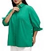 Foxcroft Plus Size Beatrice Matte Sateen Point Collar 3/4 Turn-Up Cuff Hidden Button Front Blouse - Image 3