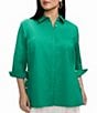 Foxcroft Plus Size Beatrice Matte Sateen Point Collar 3/4 Turn-Up Cuff Hidden Button Front Blouse - Image 4
