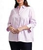 Foxcroft Plus Size Beatrice Stripe Point Collar 3/4 Sleeve Button Front Shirt, Color:Orchid Bouquet - Image 3