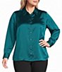 Foxcroft Plus Size Bianca Luxe-Satin Beyond Silk Point Collar Long Sleeve Shirt - Image 1