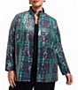 Foxcroft Plus Size Carolina Sequinned Buffalo Plaid Print Stand Collar Long Sleeve Snap-Front Shacket, Color:Navy Multi - Image 1