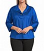 Foxcroft Plus Size Catalina Matte Sateen Wing Collar 3/4 Sleeve Top - Image 1