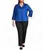 Foxcroft Plus Size Catalina Matte Sateen Wing Collar 3/4 Sleeve Top - Image 3
