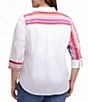 Foxcroft Plus Size Charlie Half Varigated Multicolor Panel Stripe 3/4 Sleeve Button Front Blouse - Image 2