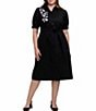 Foxcroft Plus Size Cotton-Blend Embroidered Collared Puff Sleeve Button-Front Shirt Dress - Image 1