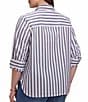 Foxcroft Plus Size Cotton-Blend Varigated Stripe Collared 3/4 Sleeve Button-Front Blouse - Image 2