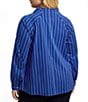 Foxcroft Plus Size Daphne Stripe Print Split V-Neck Long Sleeve Popover Top, Color:Blue/White - Image 2