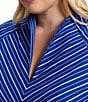 Foxcroft Plus Size Daphne Stripe Print Split V-Neck Long Sleeve Popover Top, Color:Blue/White - Image 3