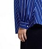 Foxcroft Plus Size Daphne Stripe Print Split V-Neck Long Sleeve Popover Top, Color:Blue/White - Image 4