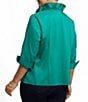 Foxcroft Plus Size Edith Stretch Matte Sateen Double Layer Neck 3/4 Turn-Up Cuff Sleeve Shirt, Color:Emerald - Image 2