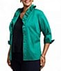 Foxcroft Plus Size Edith Stretch Matte Sateen Double Layer Neck 3/4 Turn-Up Cuff Sleeve Shirt, Color:Emerald - Image 3