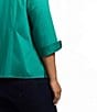 Foxcroft Plus Size Edith Stretch Matte Sateen Double Layer Neck 3/4 Turn-Up Cuff Sleeve Shirt, Color:Emerald - Image 4