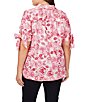 Color:Pink Champaign - Image 2 - Plus Size Emma Vintage Rose Print Collared V-Neck Bow Tie Sleeve Top