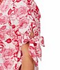Color:Pink Champaign - Image 3 - Plus Size Emma Vintage Rose Print Collared V-Neck Bow Tie Sleeve Top