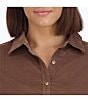Color:Brown - Image 3 - Plus Size Haven Solid Corduroy Point Collar Long Sleeve Round Hem Button Front Shirt
