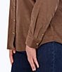 Color:Brown - Image 4 - Plus Size Haven Solid Corduroy Point Collar Long Sleeve Round Hem Button Front Shirt