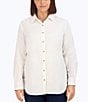 Color:Ivory - Image 1 - Plus Size Haven Solid Corduroy Point Collar Long Sleeve Round Hem Button Front Shirt