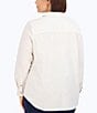 Color:Ivory - Image 2 - Plus Size Haven Solid Corduroy Point Collar Long Sleeve Round Hem Button Front Shirt