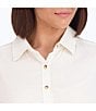 Color:Ivory - Image 3 - Plus Size Haven Solid Corduroy Point Collar Long Sleeve Round Hem Button Front Shirt