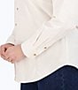 Color:Ivory - Image 4 - Plus Size Haven Solid Corduroy Point Collar Long Sleeve Round Hem Button Front Shirt