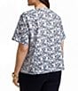 Foxcroft Plus Size Isabel Floral Eyelet V-Neck Elbow Sleeve Button-Front Shirt, Color:White/Navy - Image 2