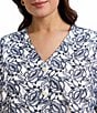 Foxcroft Plus Size Isabel Floral Eyelet V-Neck Elbow Sleeve Button-Front Shirt, Color:White/Navy - Image 3
