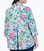 Color:Blue Multi - Image 2 - Plus Size Kelly Sateen Painterly Floral Collar 3/4 Sleeve Hi-Low Hem Button-Front Shirt