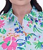 Color:Blue Multi - Image 4 - Plus Size Kelly Sateen Painterly Floral Collar 3/4 Sleeve Hi-Low Hem Button-Front Shirt