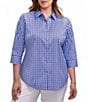 Foxcroft Plus Size Margie Allover Gingham Point Collar 3/4 Sleeve Button Front Blouse - Image 1