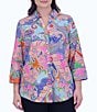 Color:Multi Paisley - Image 1 - Plus Size Mary Cotton Sateen Multi Paisley Print Point Collar 3/4 Sleeve Button-Front Shirt