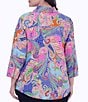 Color:Multi Paisley - Image 2 - Plus Size Mary Cotton Sateen Multi Paisley Print Point Collar 3/4 Sleeve Button-Front Shirt