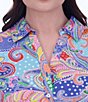 Color:Multi Paisley - Image 4 - Plus Size Mary Cotton Sateen Multi Paisley Print Point Collar 3/4 Sleeve Button-Front Shirt