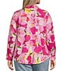 Color:Pink Multi - Image 2 - Plus Size Mary Y-Neck Point Collar Long Sleeve Button Front Shirt