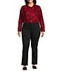 Foxcroft Plus Size Meghan Allover Velvet Paisley Print Point Collar Long Sleeve Button Front Shirt, Color:Red/Black - Image 3