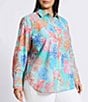 Color:Blue Multi - Image 3 - Plus Size Meghan Coral Print Point Collar Long Sleeve Button Front Shirt