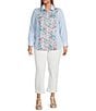 Foxcroft Plus Size Meghan Floral Stripe Point Collar Long Sleeve Button Front Shirt, Color:Multi - Image 3
