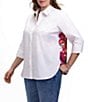 Foxcroft Plus Size Meghan Paradise Bloom Back Print 3/4 Sleeve Button Front Blouse - Image 3