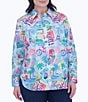 Color:Multi - Image 1 - Plus Size Meghan Travel Conversational Printed Sateen Collar Long Sleeve Button-Front Shirt
