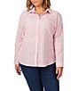 Color:Pink Whisper - Image 1 - Plus Size Natalie Glitzy Stripe Print Point Collar Long Sleeve Button Front Shirt