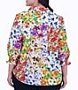 Color:Multi - Image 2 - Plus Size Oliva Floral Print Point Collar 3/4 Sleeve Button Front Top