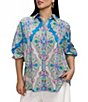 Foxcroft Plus Size Olivia Medallion Paisley Point Collar 3/4 Sleeve Button Front Blouse - Image 1
