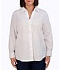 Color:White - Image 1 - Plus Size Paityn Jacquard Point Collar Long Sleeve Shirttail Hem Button Front Shirt