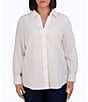 Foxcroft Plus Size Paityn Jacquard Point Collar Long Sleeve Shirttail Hem Button Front Shirt, Color:White - Image 1