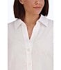 Color:White - Image 4 - Plus Size Paityn Jacquard Point Collar Long Sleeve Shirttail Hem Button Front Shirt