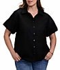 Foxcroft Plus Size Paula Point Collar Short Puff Sleeve Button-Front Blouse - Image 1