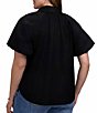 Foxcroft Plus Size Paula Point Collar Short Puff Sleeve Button-Front Blouse - Image 2