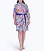 Color:Multi Paisley - Image 1 - Plus Size Rocca Sateen Multi Paisley Point Collar 3/4 Sleeve Belted Button-Front Shirt Dress