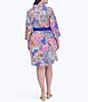 Color:Multi Paisley - Image 2 - Plus Size Rocca Sateen Multi Paisley Point Collar 3/4 Sleeve Belted Button-Front Shirt Dress
