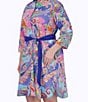 Color:Multi Paisley - Image 3 - Plus Size Rocca Sateen Multi Paisley Point Collar 3/4 Sleeve Belted Button-Front Shirt Dress